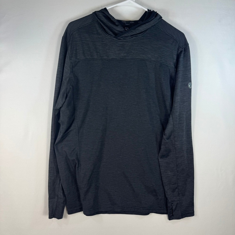 Kuhl Mens Large Gray Textured Long Sleeve Sun Hoodie Lightweight Hiking Shirt
